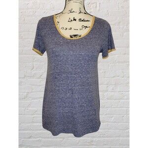 LuLaRoe Womens XXS Classic T-Shirt Blue Super Soft Yellow Trim Hi-Lo Hem